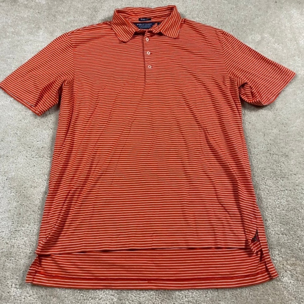 Polo Golf Ralph Lauren Polo Shirt Mens L Orange Striped Pima Cotton Golf Preppy